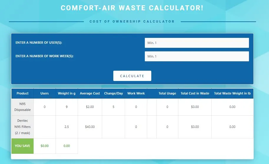 Comfort-Air waste calculator