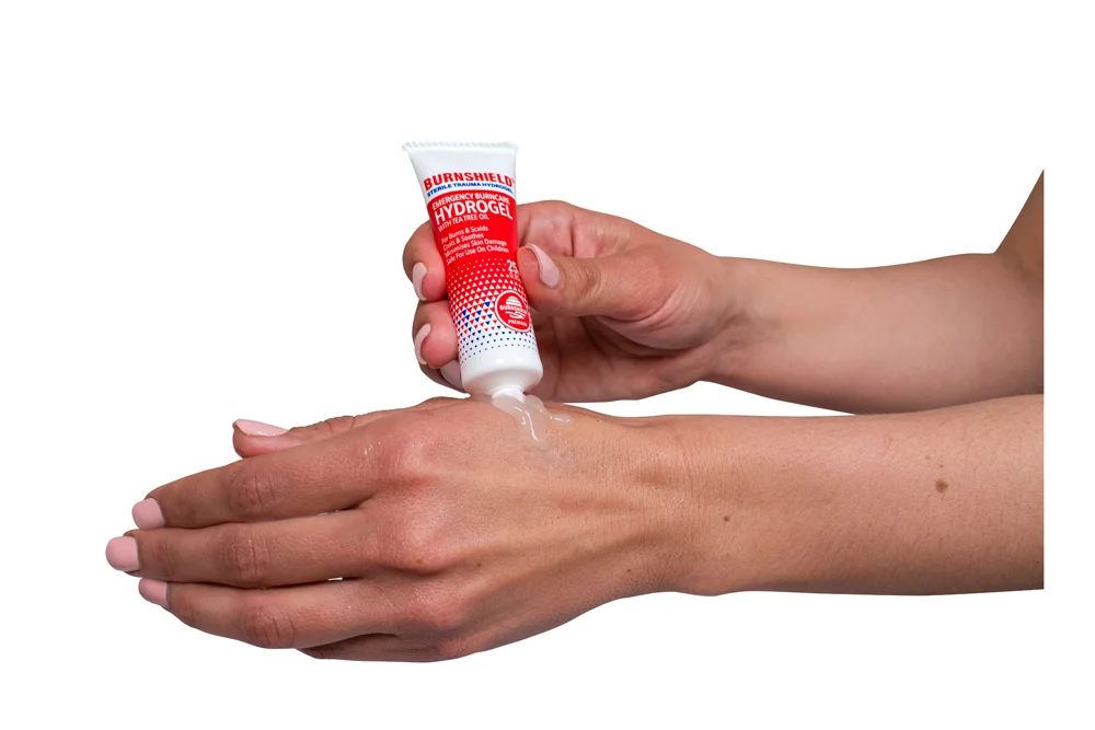 Person Applying Burnsheild Hydrogel to Skin